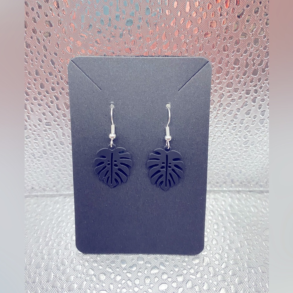 Black Monstera Leaf Dangle Earrings